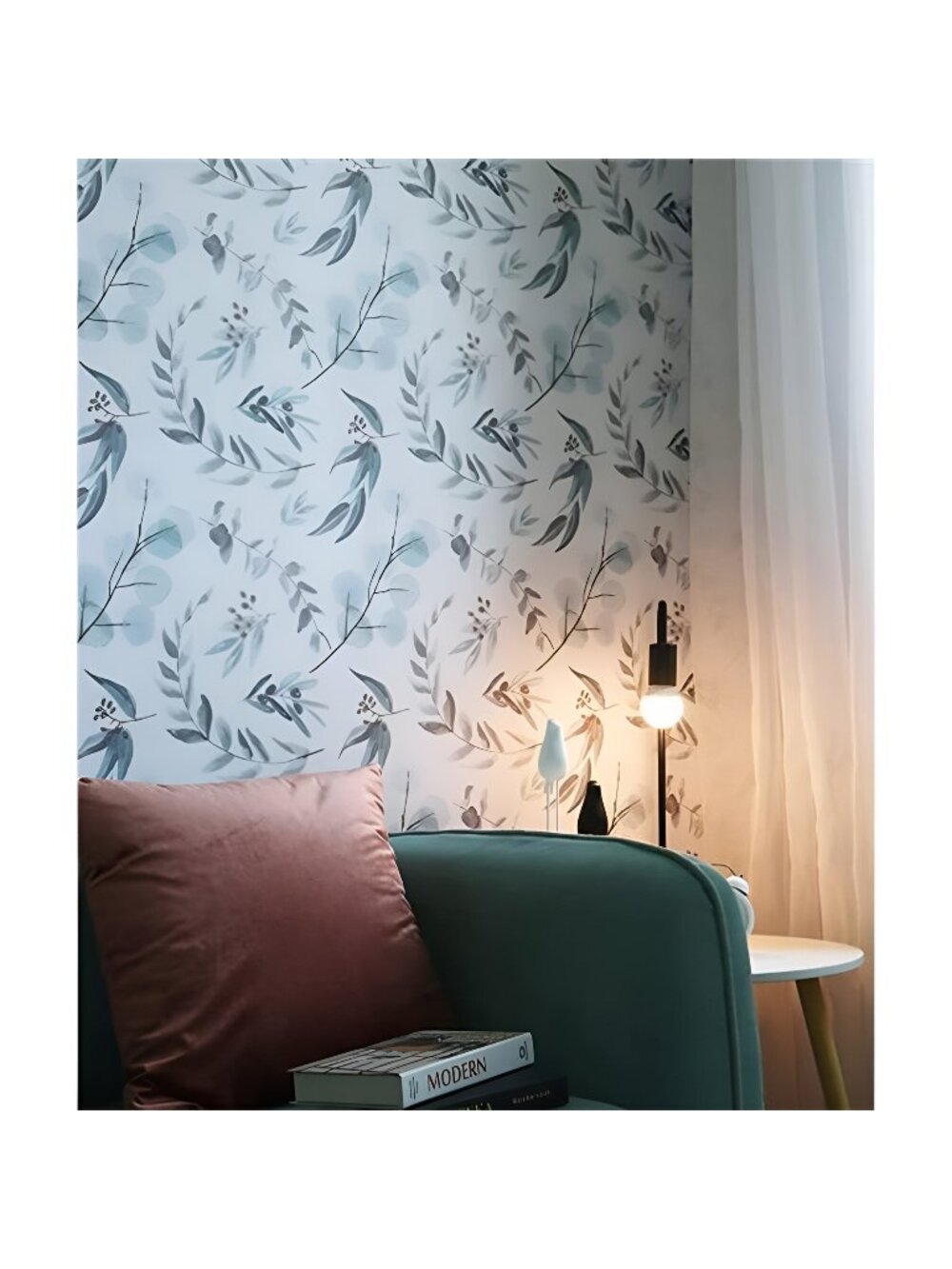 Leaf Peel and Stick Wallpaper Boho Floral Wallpaper 15.4in x 78.7in, Green